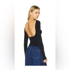 Free People Intimately Black Seamless Long Sleeve Square Neck Fitted Top M/L